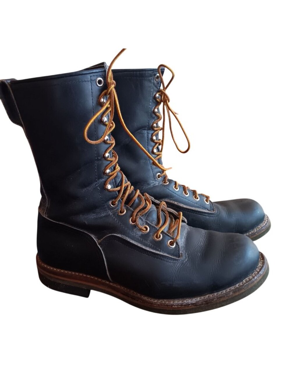 8.5 E Vintage Red Wing Mens Black Leather Lace-Up Work Boots 919 Lineman 1976
